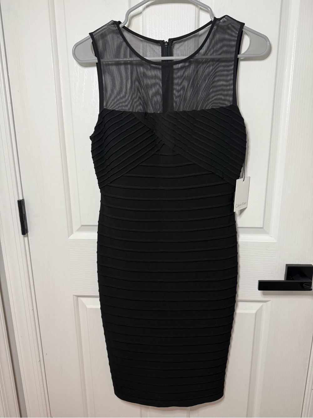 Calvin Klein Black Mesh Yoke Bandage Midi Dress NWT